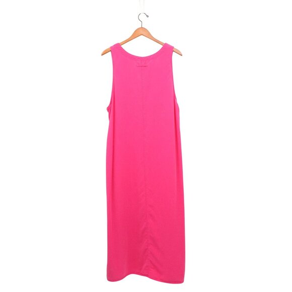 Amy K Su AKS Tencel Pinafore Jumper Maxi Buttoned Pockets Bright Pink Dress L - Picture 3 of 3